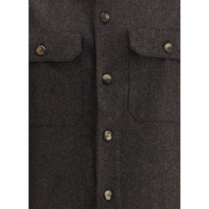 Brunello Cucinelli Brown Fleece Wool Pattern Shirt