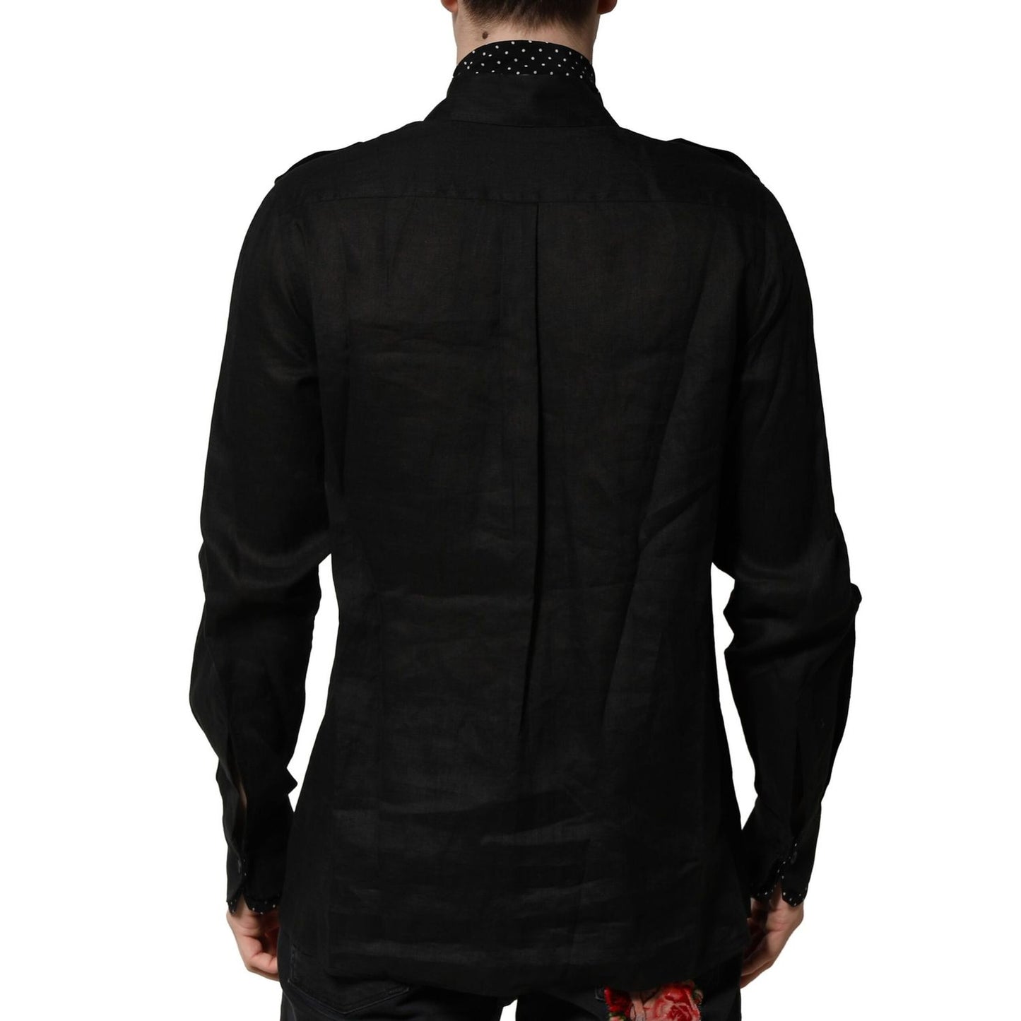 Dolce & Gabbana Black Polka Dot Collar Tie Neck Casual Shirt