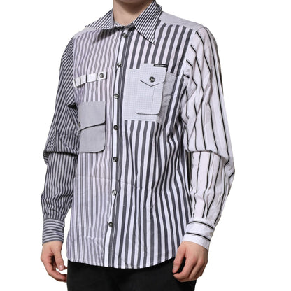 Dolce & Gabbana White Gray Striped Cotton Men Casual Shirt