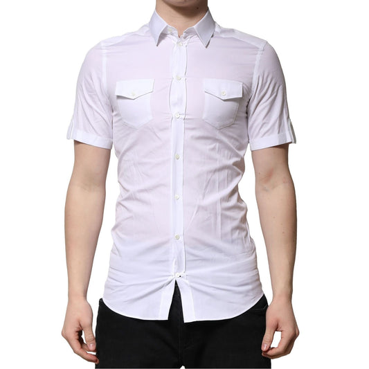 Dolce & Gabbana White Cotton Short Sleeves GOLD Casual Shirt