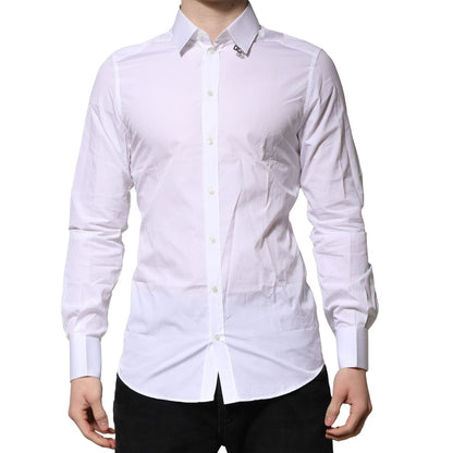 Dolce & Gabbana White Cotton GOLD Long Sleeves Formal Shirt