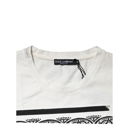 Dolce & Gabbana White Bandana Cotton Men Crew Neck T-shirt