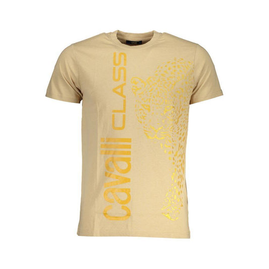 Cavalli Class Beige Cotton T-Shirt CA-28624-XL