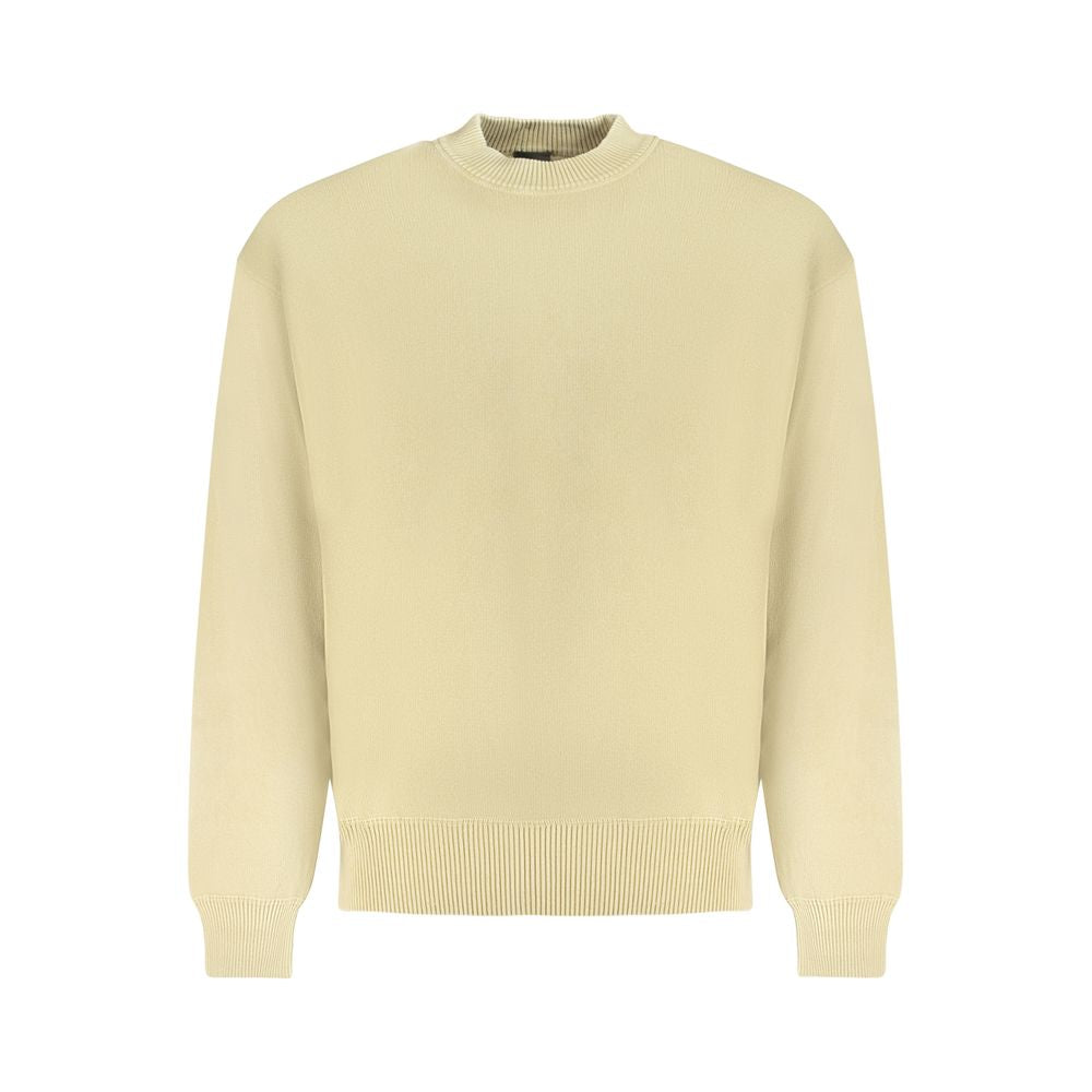 Hugo Boss Beige Cotton Men Sweater showcasing a crew neck design in sustainable beige cotton, perfect for a stylish and elegant look.