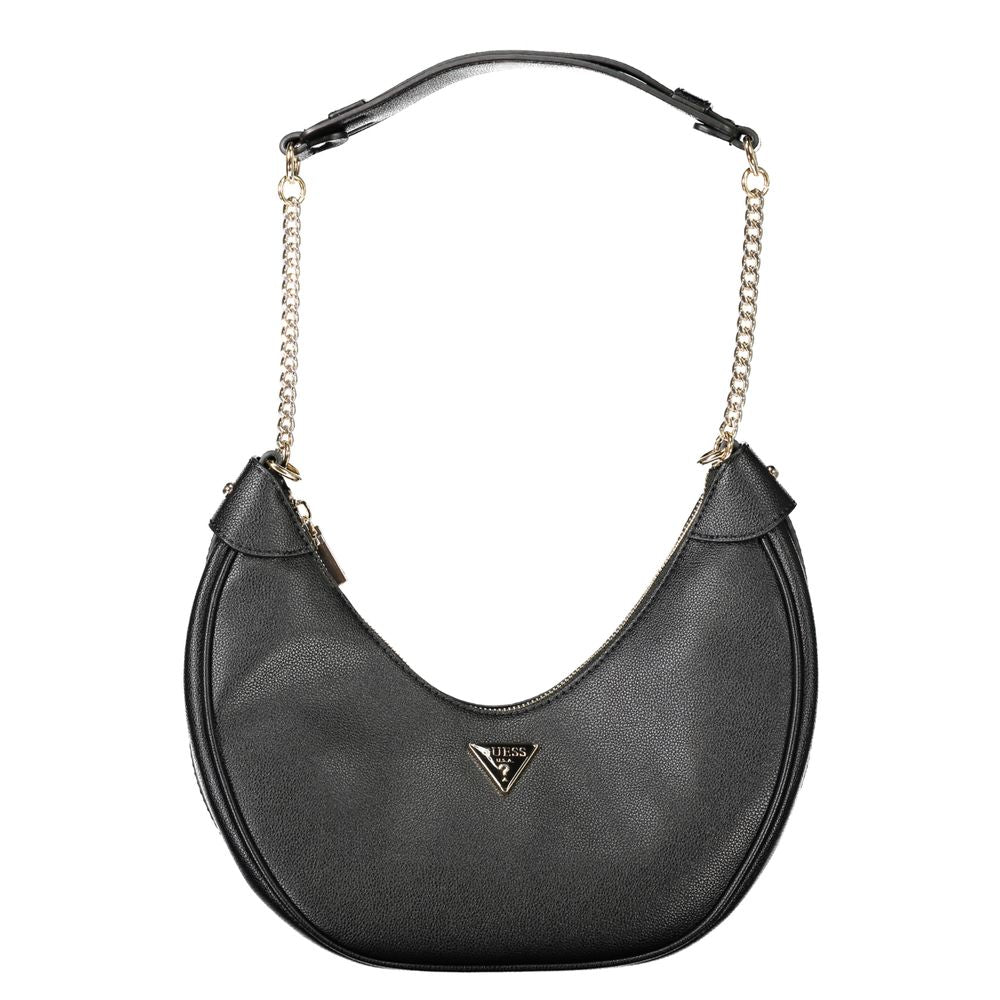 Guess Jeans Black Polyethylene Women Handbag with chain shoulder handle and Guess logo.