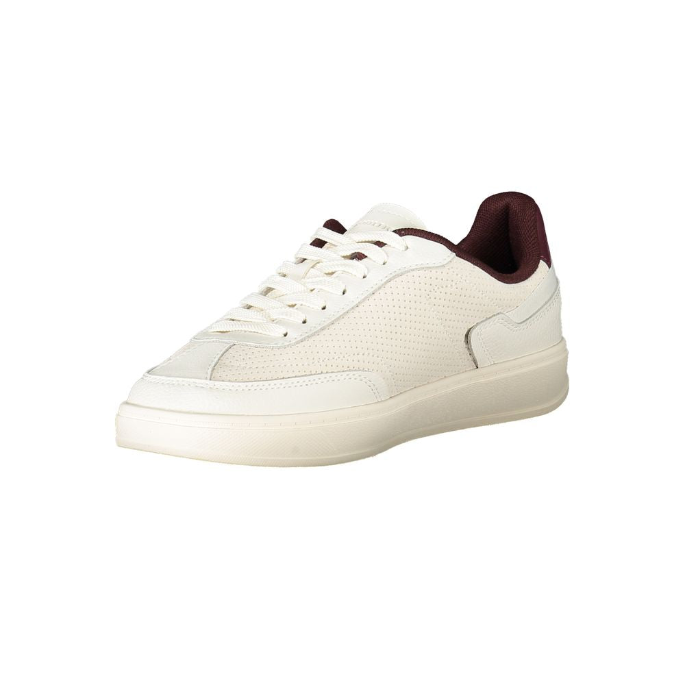 Tommy Hilfiger Beige Leather Women Sneaker with lace-up design and brown accents, featuring iconic embroidery logo and quality materials.