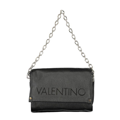 Mario Valentino Black Polyethylene Handbag with chain shoulder handle, featuring logo, two internal pockets, zip and automatic closure.