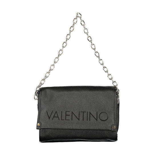 Mario Valentino Black Polyethylene Handbag with chain shoulder handle, featuring logo, two internal pockets, zip and automatic closure.
