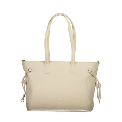 Mario Valentino Beige Polyethylene Handbag with adjustable straps and zip closure.