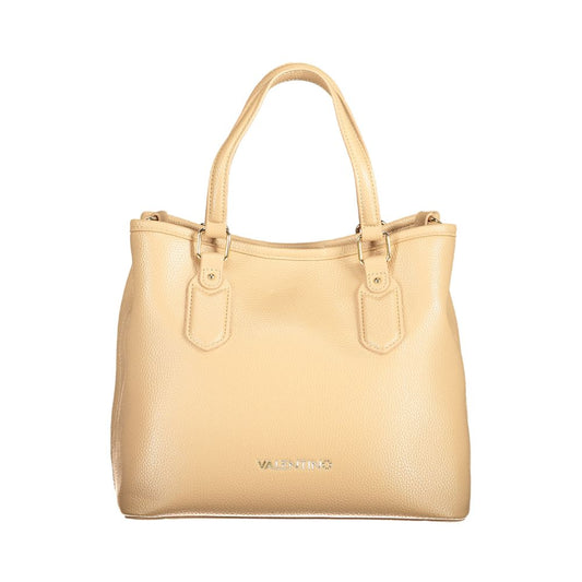 Mario Valentino Beige Polyethylene Women Handbag with dual handles and adjustable shoulder strap.