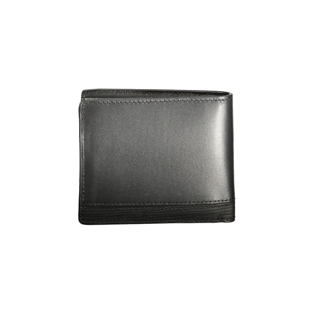 Tommy Hilfiger Black Leather Men Wallet with coin purse and card slots, showcasing classic design and iconic logo.