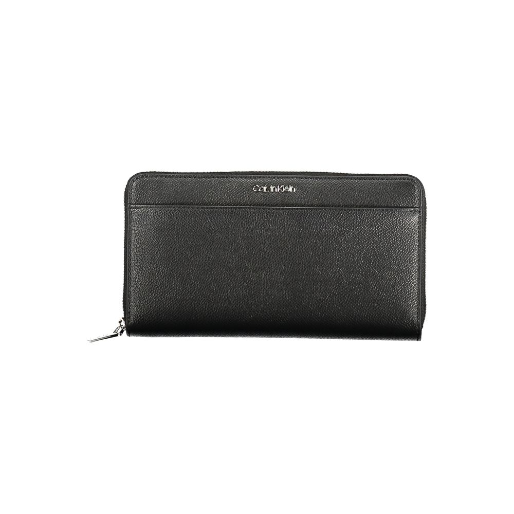 Calvin Klein Black Polyethylene Women Wallet with sleek design, eco-friendly material, and ample compartments.