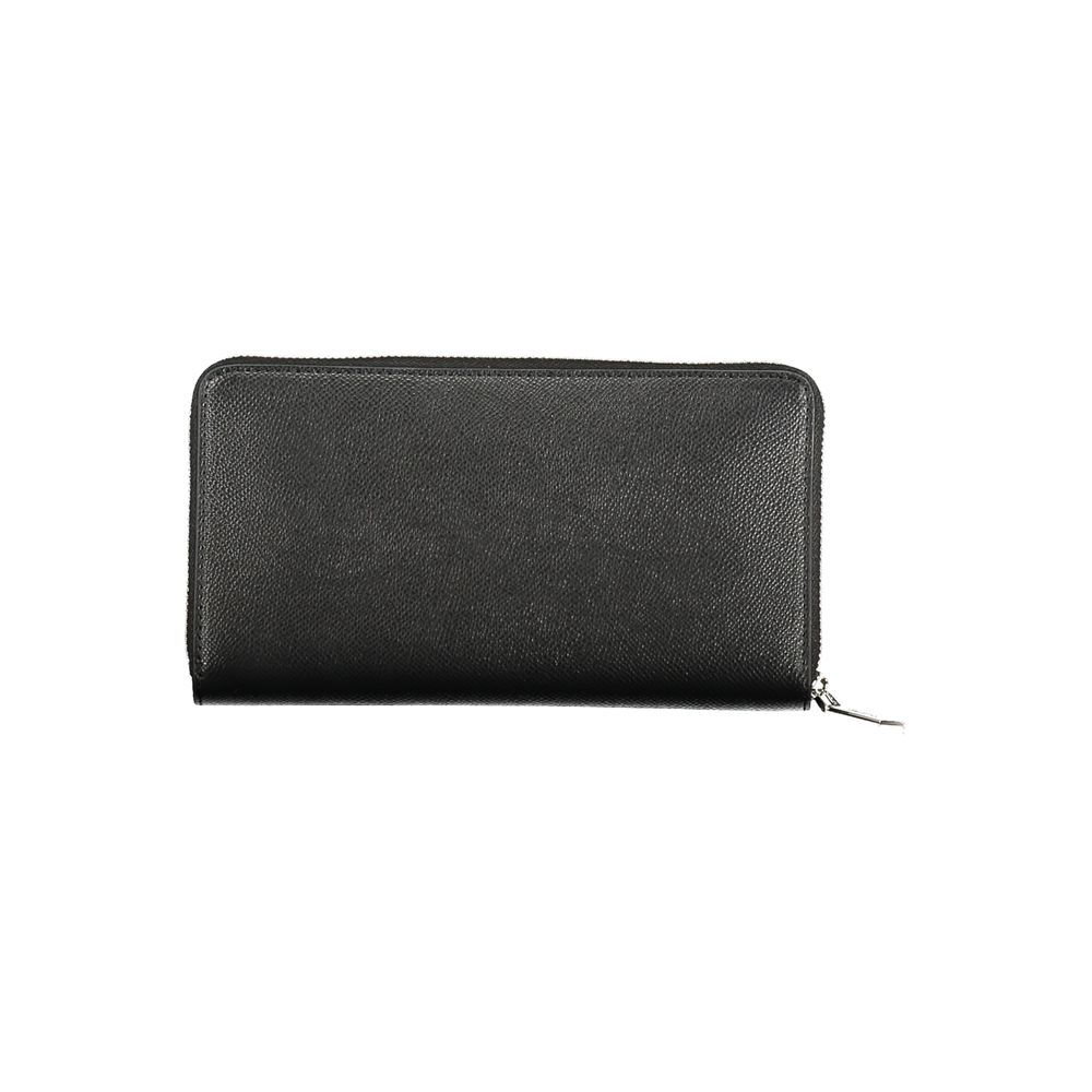 Calvin Klein Black Polyethylene Women Wallet in sleek design, crafted from eco-conscious recycled polyester, featuring dual compartments.