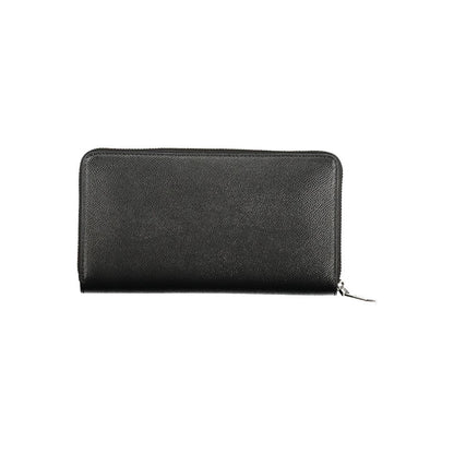Calvin Klein Black Polyethylene Women Wallet in sleek design, crafted from eco-conscious recycled polyester, featuring dual compartments.