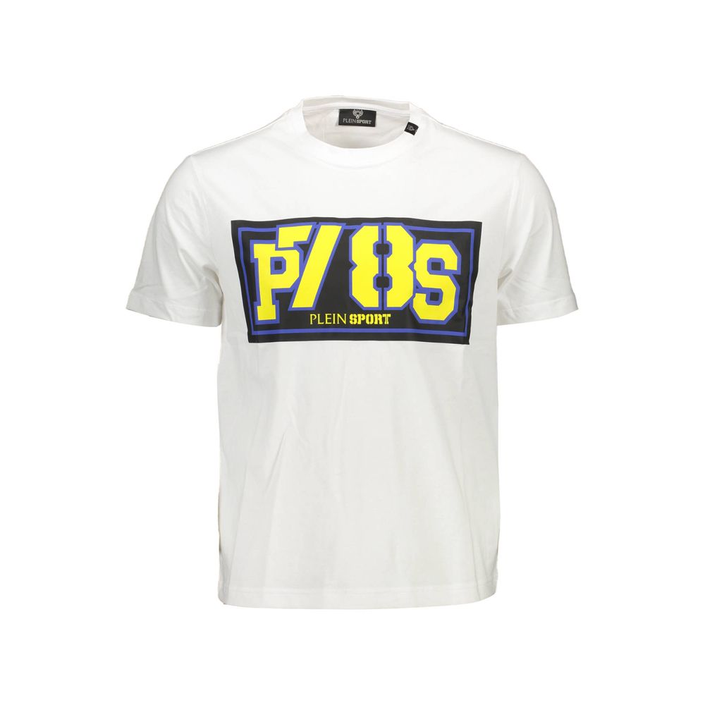 Plein Sport White Cotton Men T-Shirt with bold logo and striking prints.