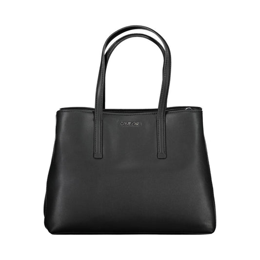 Calvin Klein Black Polyester Women Handbag with dual-handle and removable shoulder strap, crafted from recycled materials.