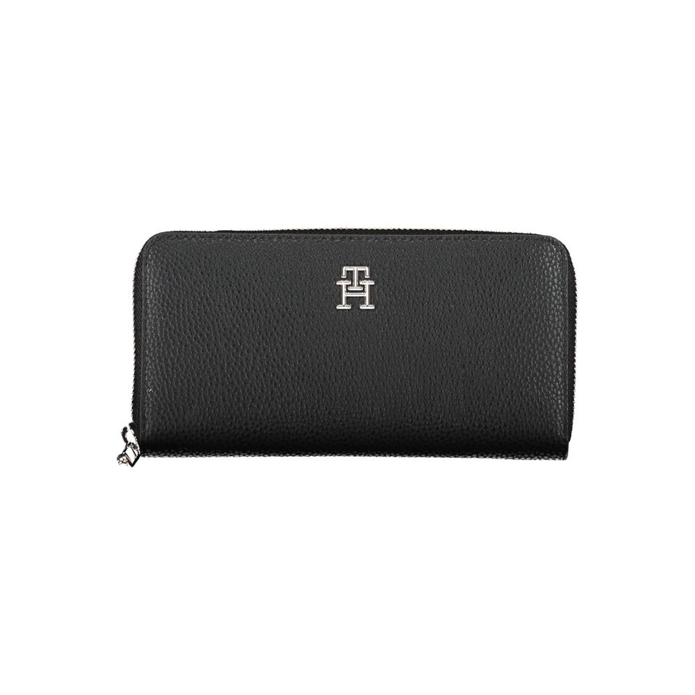 Tommy Hilfiger Black Polyethylene Women Wallet with zip closure and ample compartments, combining style with practicality.