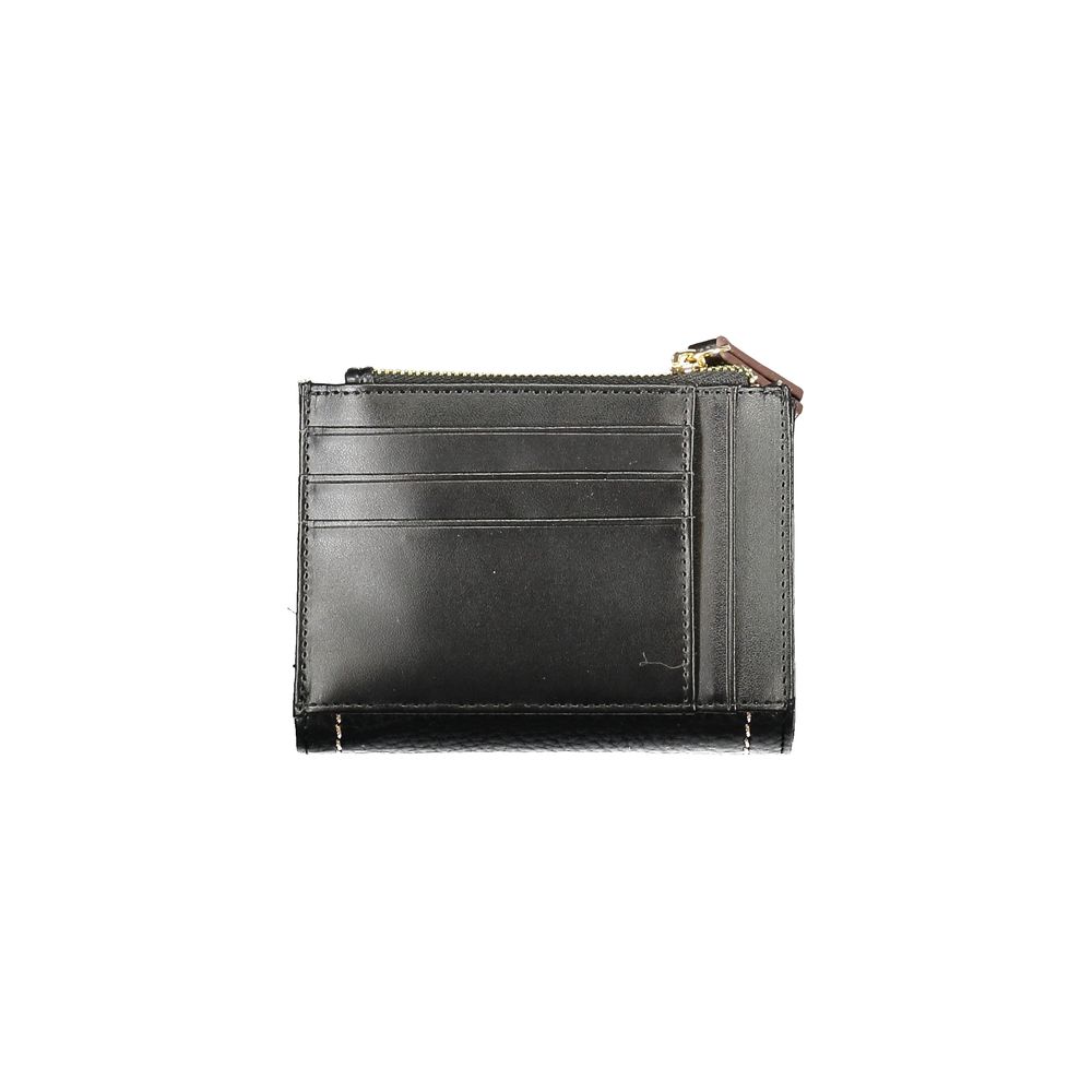 Mario Valentino Black Polyethylene Women Wallet with zippered compartments and card slots.