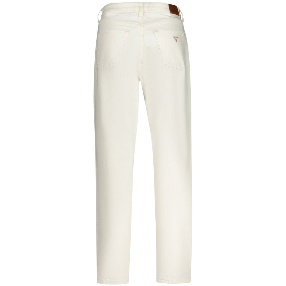 Back view of Guess Jeans White Cotton Women Jeans with iconic logo, designed for comfort and style with a flattering mom-jeans fit.