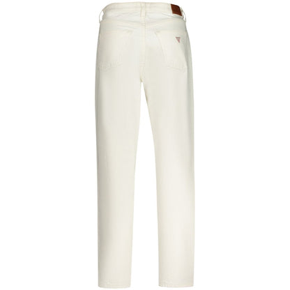 Back view of Guess Jeans White Cotton Women Jeans with iconic logo, designed for comfort and style with a flattering mom-jeans fit.