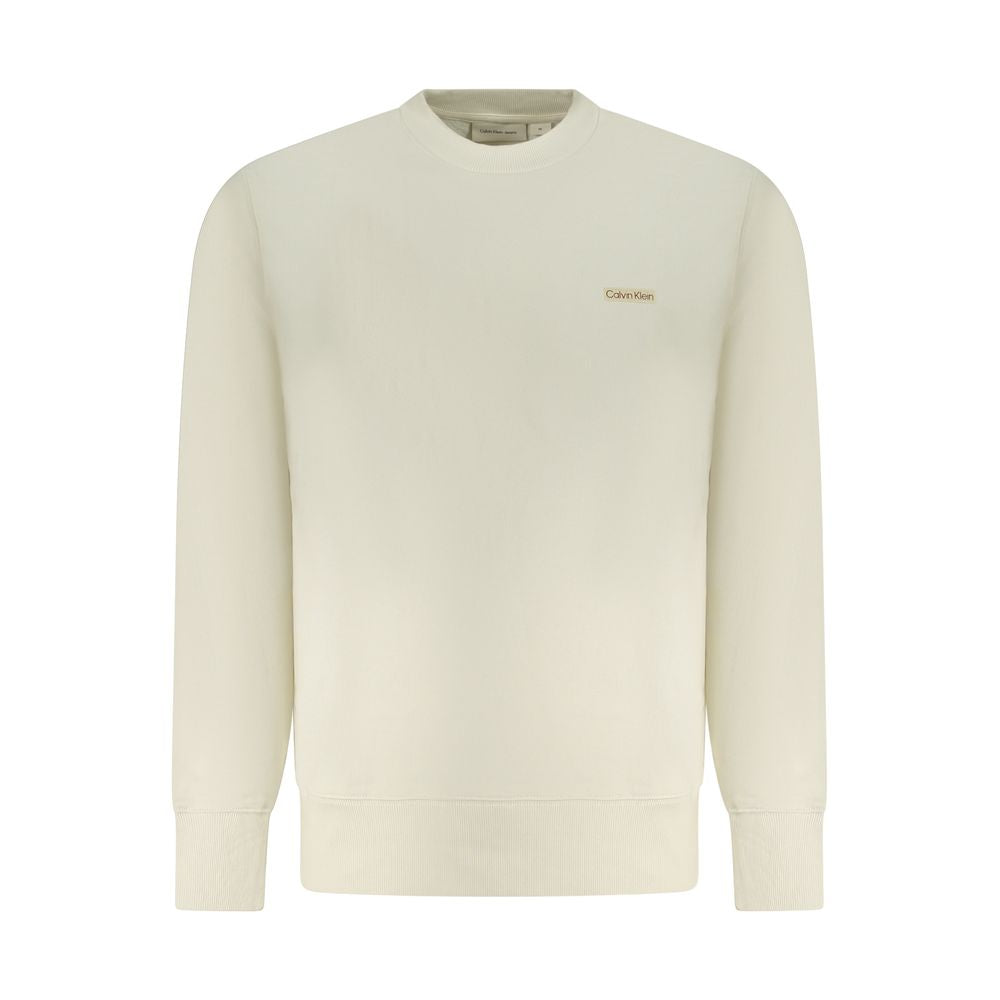 Calvin Klein Beige Cotton Men Sweater, long sleeve, comfortable brushed fabric, featuring iconic logo for fashion-forward style.