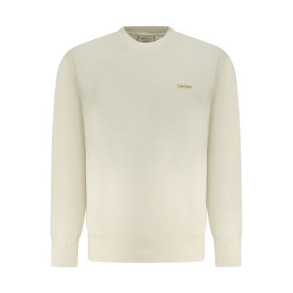 Calvin Klein Beige Cotton Men Sweater, long sleeve, comfortable brushed fabric, featuring iconic logo for fashion-forward style.