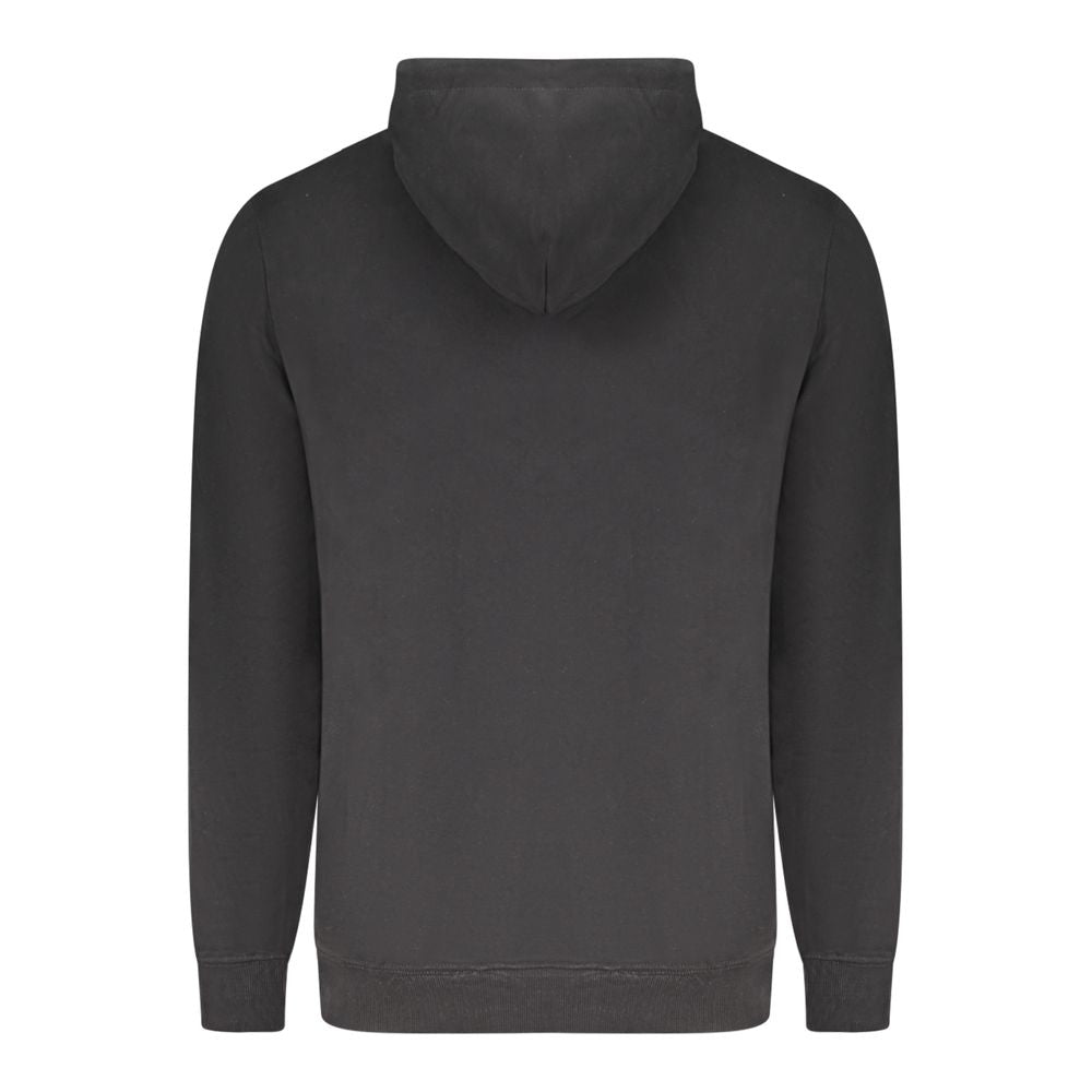 Rear view of Tommy Hilfiger Black Cotton Men Sweater showcasing hood and minimalist style
