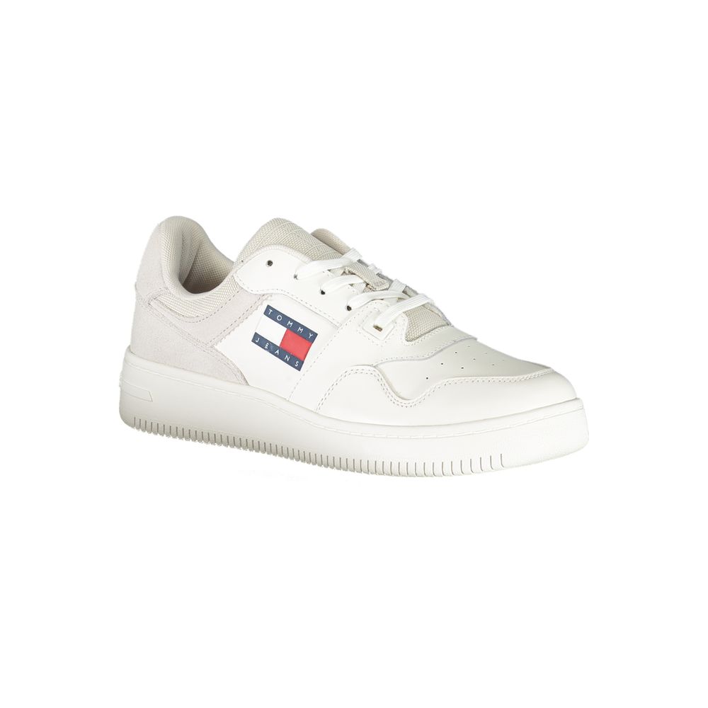 Tommy Hilfiger White Polyester Sneaker with laces, contrast details, and logo print.