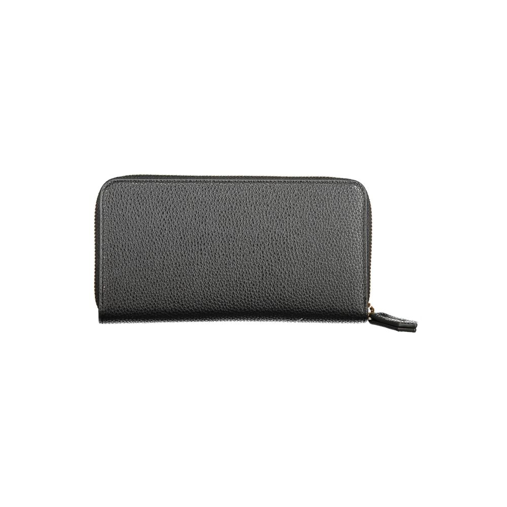 Mario Valentino Black Polyethylene Wallet with zip closure, 6 compartments, coin purse, and double card spaces.