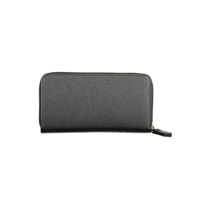 Mario Valentino Black Polyethylene Wallet with zip closure, 6 compartments, coin purse, and double card spaces.