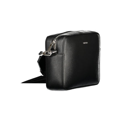 Calvin Klein Black Polyethylene Women Handbag with adjustable strap and zip closure displayed on white background.