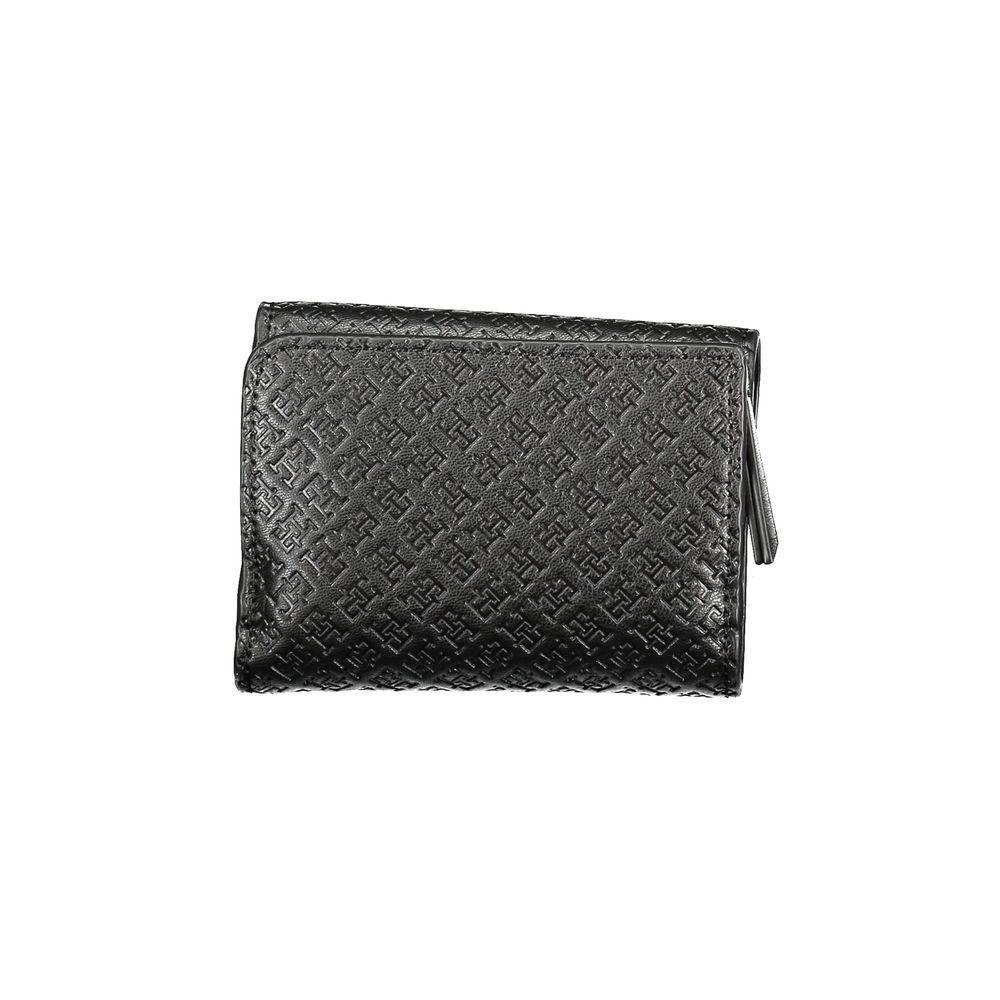 Tommy Hilfiger Black Polyethylene Women Wallet with stylish texture and zip closure, perfect for modern accessorizing.