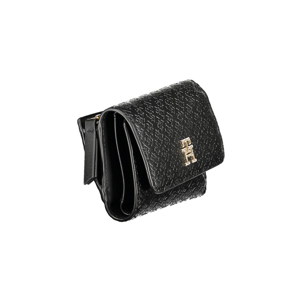 Tommy Hilfiger Black Polyethylene Women Wallet with dual card compartments and secure coin purse, featuring zip and snap closure.