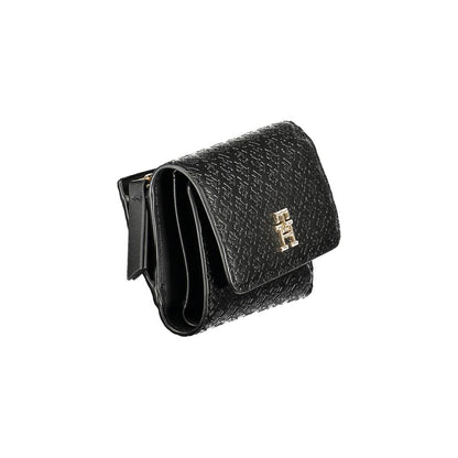 Tommy Hilfiger Black Polyethylene Women Wallet with dual card compartments and secure coin purse, featuring zip and snap closure.