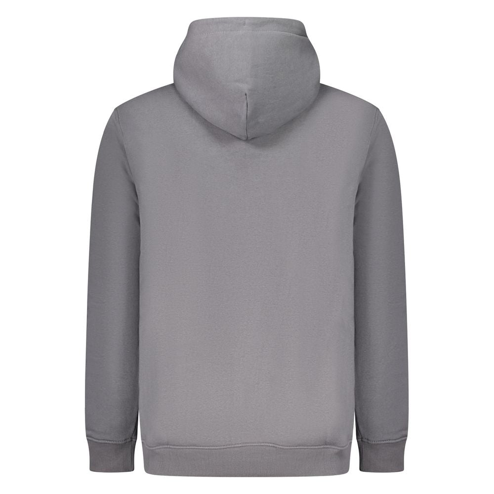Back view of Tommy Hilfiger Gray Cotton Men Sweater, showcasing the simple yet chic design of this premium hooded sweatshirt.