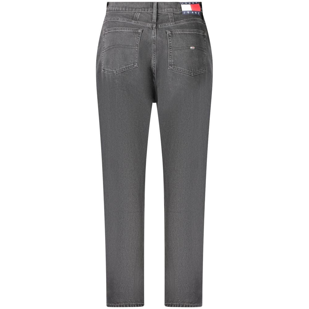 Tommy Hilfiger Black Cotton Women Jeans showcasing back view with iconic embroidery and eco-friendly design.