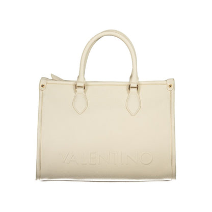 Mario Valentino Beige Polyethylene Handbag with logo and zip closure, featuring adjustable strap and protective feet.