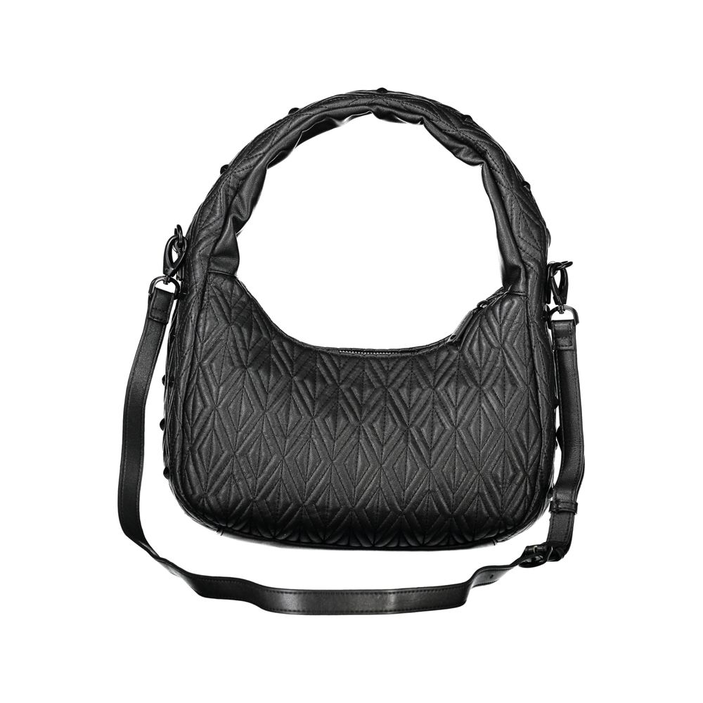 Mario Valentino Black Polyethylene Women Handbag with one-handle and adjustable strap, featuring internal pocket and logo detail.