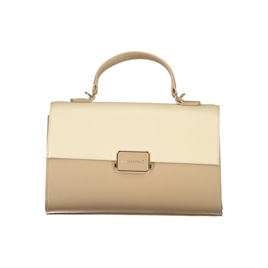 Mario Valentino Beige Polyethylene Women Handbag with sturdy handle and removable shoulder strap, featuring dual compartments.