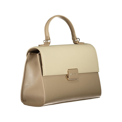 Mario Valentino Beige Polyethylene Women Handbag with dual compartments, sturdy handle, and adjustable strap for versatile style.