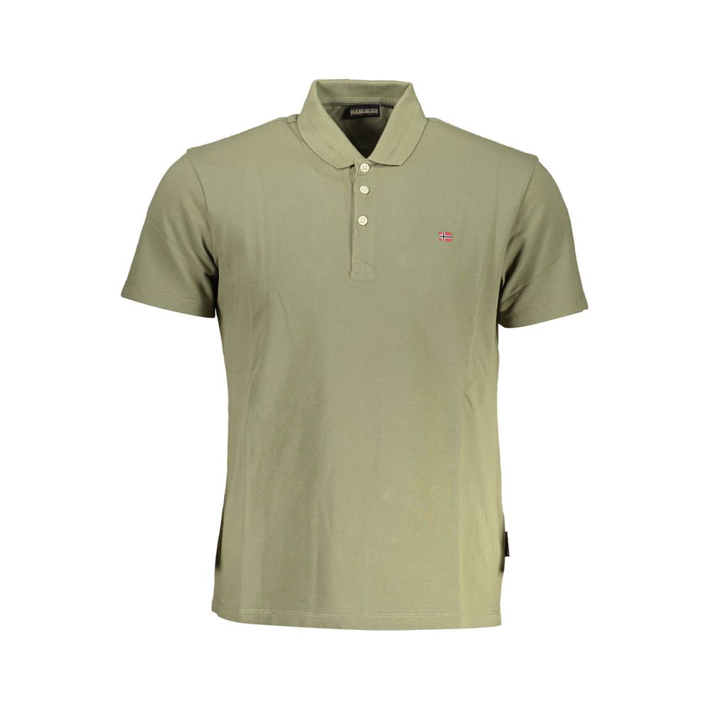 Napapijri Green Cotton Men Polo Shirt with embroidery and logo, featuring a classic three-button placket. Stylish and sophisticated casual wear.