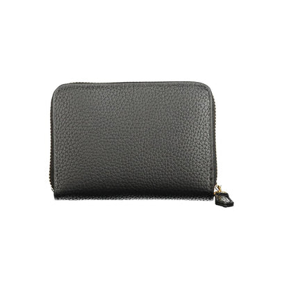 Mario Valentino Black Polyethylene Wallet with zip closure and multiple compartments for cards and coins.