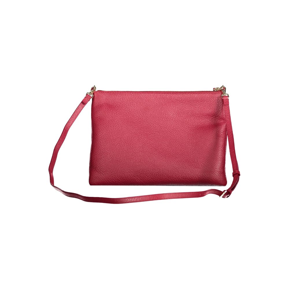 Coccinelle Red Leather Handbag with adjustable removable strap and zip closure - ideal crossbody pouch with logo