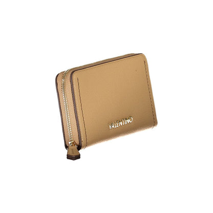 Elegant Mario Valentino Beige Polyethylene Women Wallet with 5 compartments and coin purse, featuring the iconic Valentino logo.