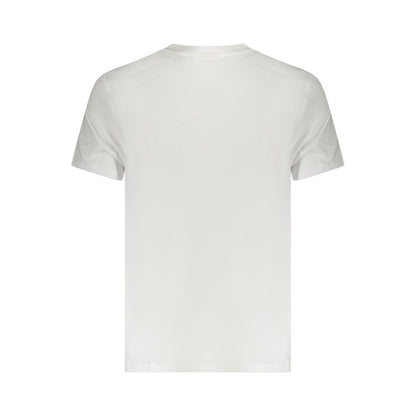 Calvin Klein White Cotton Men T-Shirt with V-Neck and logo embroidery, showcasing its minimalist design and breathable fabric from the back view.