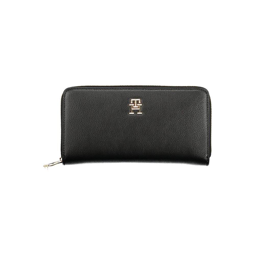 Tommy Hilfiger Black Polyethylene Women Wallet with logo and zipper
