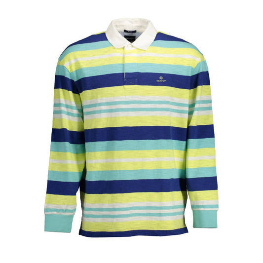 Gant Yellow Cotton Men Polo Shirt with colorful striped pattern and long sleeves.