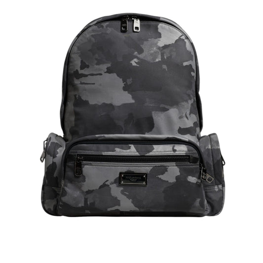 Dolce & Gabbana Gray Cotton Camouflage Logo Plaque Backpack Bag