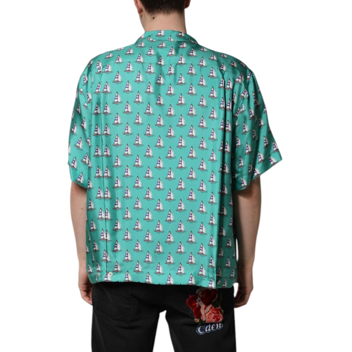 Dolce & Gabbana Green Printed Short Sleeves Casual Shirt