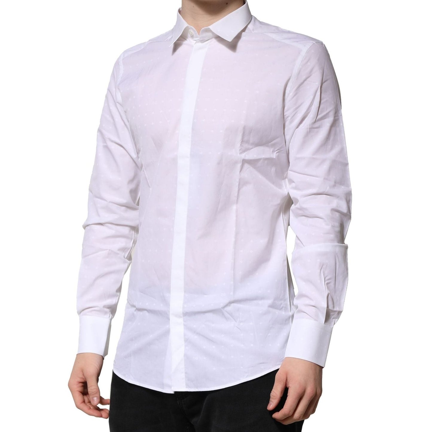 Dolce & Gabbana White Cotton GOLD Long Sleeves Formal Shirt